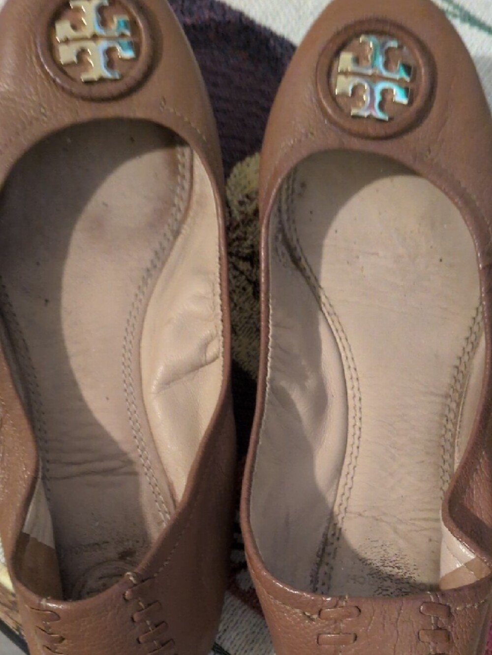 Tory Burch Brown Leather Logo Ballet Flats - Picture 4 of 4